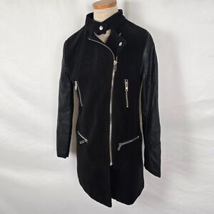 Missguided Biker Jacket Women's 6 Black Faux Leather Zippers Snap Collar